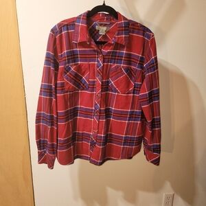 Natural Reflections Mns L plaid Flannel Shirt Red White Black Blue Warm Soft